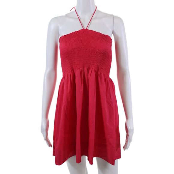 Hill House Dresses & Skirts - Hill House Womens Cotton Smocked Detail Tie Neck Mini Dress Pink Size XS